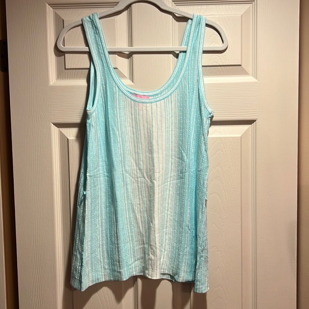 Lilly Pulitzer Aqua and White Striped Tank Top